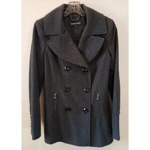BLACK RIVET Wool Blend Pea Coat S Gray Double-Breasted Zip Pockets Edgy Modern